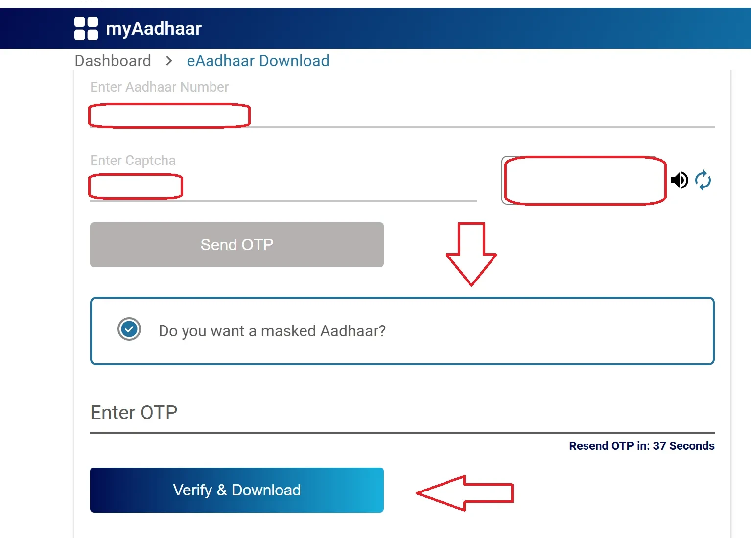 Aadhaar Masked PDF & Password OTP